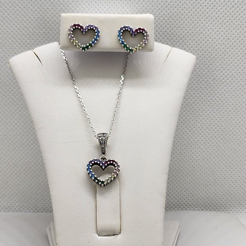 Brand New Sterling Silver 925 Multi Color Heart Set